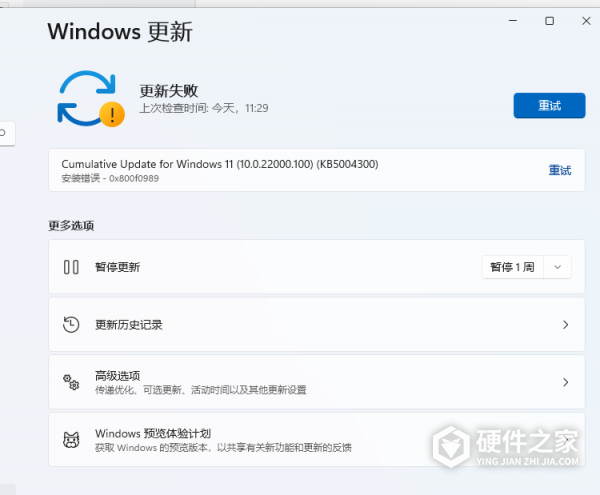 win11系统更新安装100版本提示安装错误0x800f0989如何解决