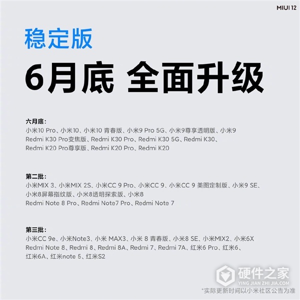miui12稳定版升级名单介绍
