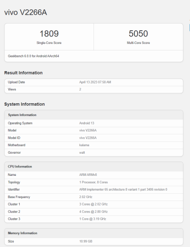 vivo X Fold 2手机Geekbench 跑分