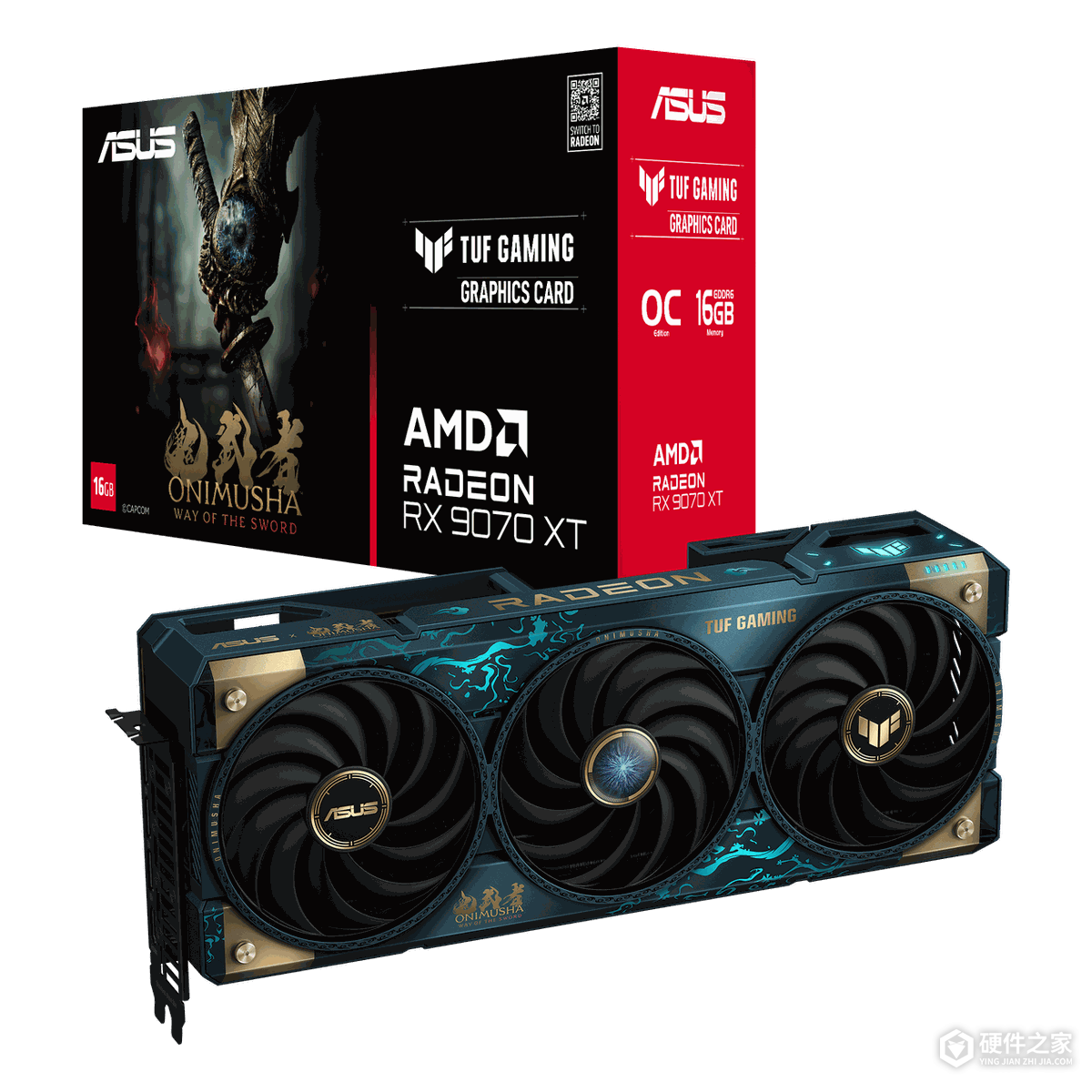 华硕推出《鬼武者》联名RX 9070 XT,采用蓝金配色与16GB显存